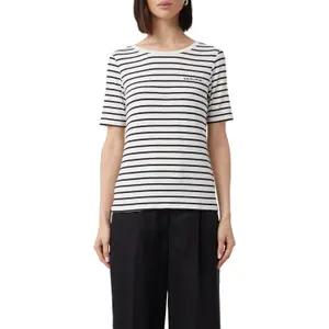 Striped T-Shirt with Embroidered Logo for Women COMMA image-2
