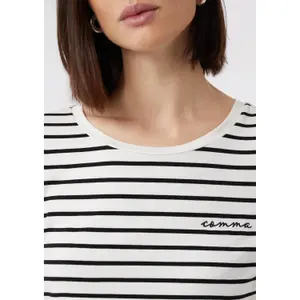 Striped T-Shirt with Embroidered Logo for Women COMMA image-3