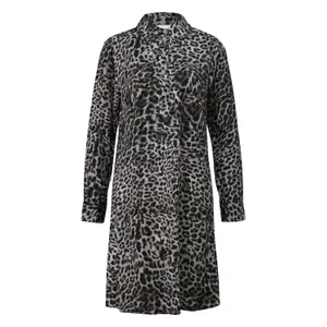 Animal Print Long Sleeve Viscose Shirt Dress with Shirt Collar Women's COMMA image-0
