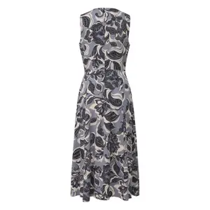 Women's Sleeveless Midi Printed Twill Dress with Round Neck and Back Slit COMMA image-1