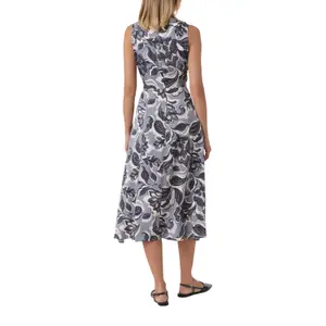 Women's Sleeveless Midi Printed Twill Dress with Round Neck and Back Slit COMMA image-5