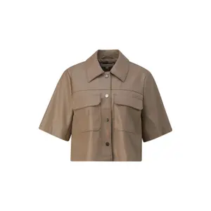 Short Square Cut Faux Leather Overshirt Women COMMA image-0
