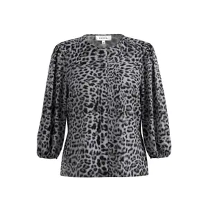 Bluse aus Popelin mit Leopardenmuster und 3/4 Puffärmeln Damen COMMA image-0
