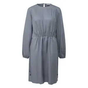 Women's Short Pleated Viscose Twill Flared Dress Round Neck COMMA image-0