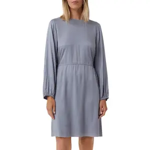 Women's Short Pleated Viscose Twill Flared Dress Round Neck COMMA image-2