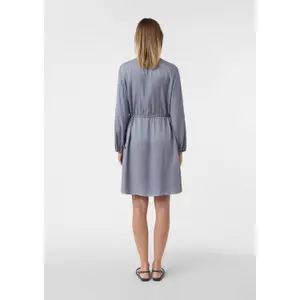 Women's Short Pleated Viscose Twill Flared Dress Round Neck COMMA image-4