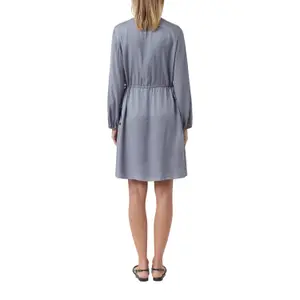 Women's Short Pleated Viscose Twill Flared Dress Round Neck COMMA image-5