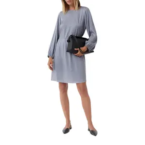 Women's Short Pleated Viscose Twill Flared Dress Round Neck COMMA image-6
