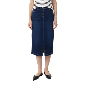 Womens Distressed Denim Maxi Skirt COMMA image-2