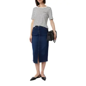 Womens Distressed Denim Maxi Skirt COMMA image-6