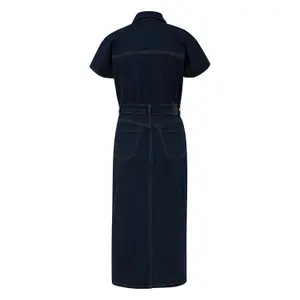 Women's Fitted Midi Denim Dress with Turned Down Collar COMMA image-1
