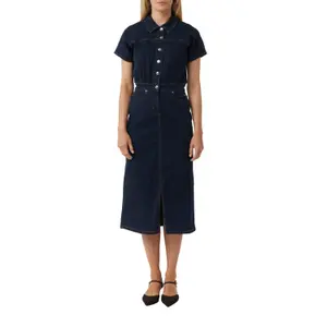 Women's Fitted Midi Denim Dress with Turned Down Collar COMMA image-2