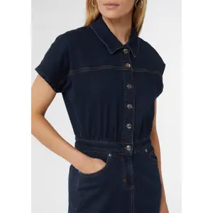 Women's Fitted Midi Denim Dress with Turned Down Collar COMMA image-3