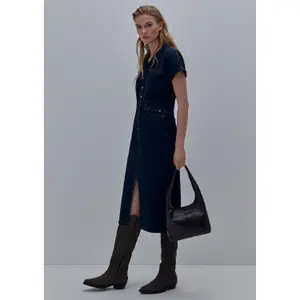 Women's Fitted Midi Denim Dress with Turned Down Collar COMMA image-6