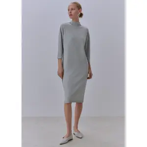 Short Viscose Knit Dress with High Collar and 3/4 Sleeves for Women COMMA image-6