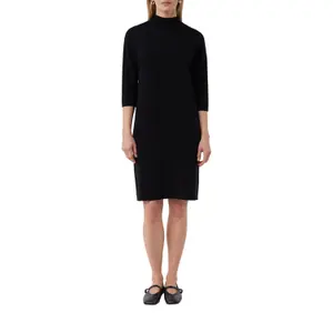 Short Ribbed Viscose Knit Dress with High Collar 3/4 Sleeves Women COMMA image-2