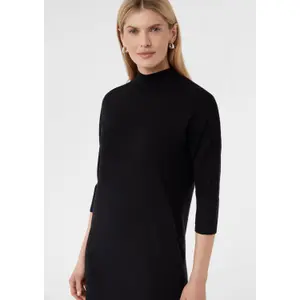 Short Ribbed Viscose Knit Dress with High Collar 3/4 Sleeves Women COMMA image-3