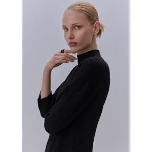 Short Ribbed Viscose Knit Dress with High Collar 3/4 Sleeves Women COMMA image-6