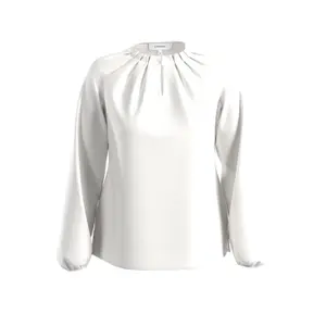 Women's Long Sleeve Satin Cotton Blouse with Ruched Details COMMA image-0