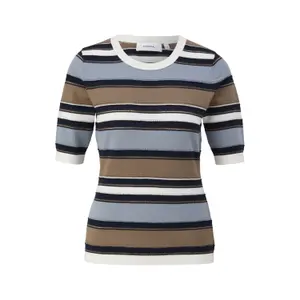 Women's Short Sleeve Knit Sweater with Striped Pattern COMMA image-0