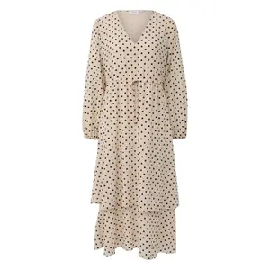 Women's Long Sleeve Polka Dot V-Neck Chiffon Midi Dress COMMA image-0