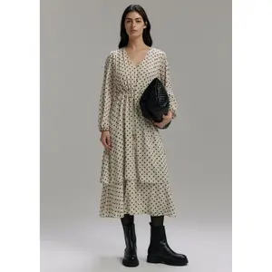 Women's Long Sleeve Polka Dot V-Neck Chiffon Midi Dress COMMA image-6