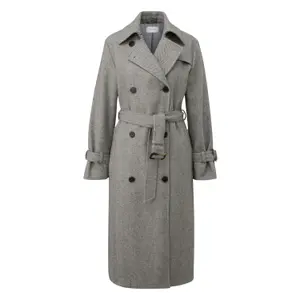 Women's Chevron Patterned Wool Blend Maxi Trench Coat COMMA image-0