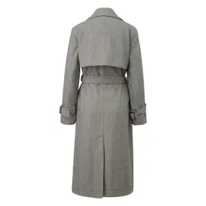 Women's Chevron Patterned Wool Blend Maxi Trench Coat COMMA image-1