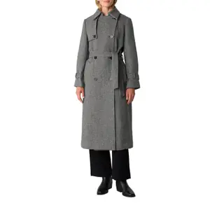 Women's Chevron Patterned Wool Blend Maxi Trench Coat COMMA image-2