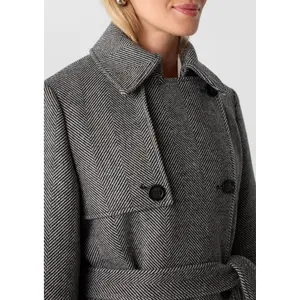 Women's Chevron Patterned Wool Blend Maxi Trench Coat COMMA image-3