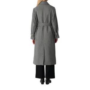 Women's Chevron Patterned Wool Blend Maxi Trench Coat COMMA image-5