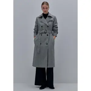 Women's Chevron Patterned Wool Blend Maxi Trench Coat COMMA image-6