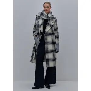 Women's Maxi Blazer Coat in Mixed Wool with Prince of Wales Pattern COMMA image-6