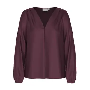 Women's Long Sleeve Satin Viscose Blouse with V-Neck and Pleats COMMA image-0