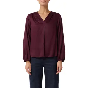 Women's Long Sleeve Satin Viscose Blouse with V-Neck and Pleats COMMA image-2