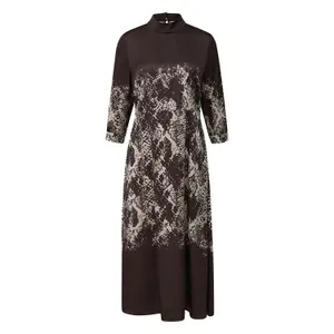 Printed Satin Flared Midi Dress with 3/4 Sleeves for Women COMMA image-0