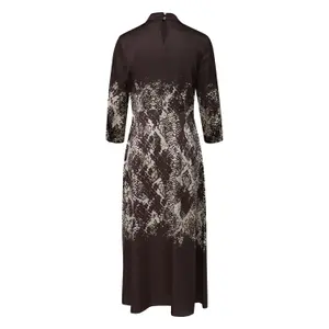 Printed Satin Flared Midi Dress with 3/4 Sleeves for Women COMMA image-1