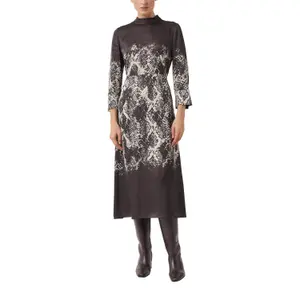 Printed Satin Flared Midi Dress with 3/4 Sleeves for Women COMMA image-2