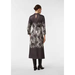 Printed Satin Flared Midi Dress with 3/4 Sleeves for Women COMMA image-4