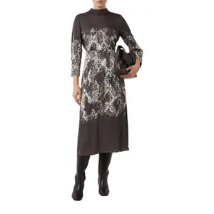 Printed Satin Flared Midi Dress with 3/4 Sleeves for Women COMMA image-6