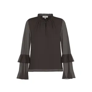 Structured Crepe Chiffon Blouse with Ruffles and Bell Sleeves Women COMMA image-0