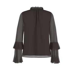 Structured Crepe Chiffon Blouse with Ruffles and Bell Sleeves Women COMMA image-1
