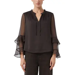 Structured Crepe Chiffon Blouse with Ruffles and Bell Sleeves Women COMMA image-2