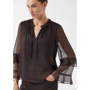 Structured Crepe Chiffon Blouse with Ruffles and Bell Sleeves Women COMMA image-3