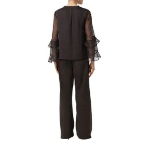 Structured Crepe Chiffon Blouse with Ruffles and Bell Sleeves Women COMMA image-5