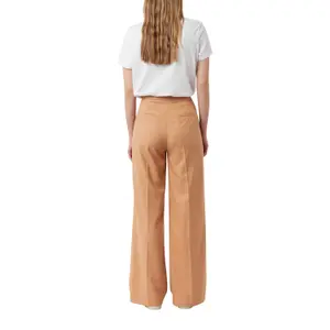 High-Waisted Pleated A-Line Trousers for Women COMMA image-3