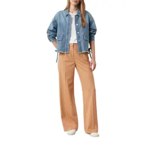 High-Waisted Pleated A-Line Trousers for Women COMMA image-5