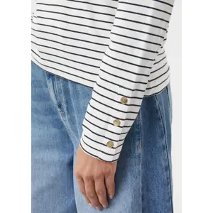 Striped Long Sleeve T-shirt with Decorative Buttons Women's COMMA image-3