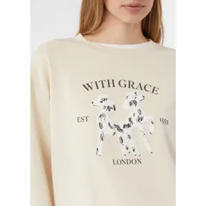 3D Raised Appliqué Sweatshirt with Round Neck for Women COMMA image-3