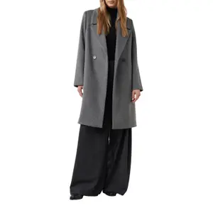 H Shape Long Double-Breasted Coat in Mixed Wool for Women COMMA image-6